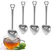 Atyhao Infusore per tè a Forma di Cuore in Acciaio Inossidabile da 4 Pezzi, Manico Lungo, Filtro per tè Sfuso, Cucchiaini per Filtro per tè, Confezione Inclusa 4 Filtri per tè (Argento)