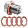 DIPZO Tappo Magnetico per Scarico Olio M12 x 1.25, Bullone in Acciaio Inox con 5 Rondelle di Rame, Ricambio Universale per Auto, Moto, Barche