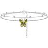 Bestyle Cavigliera Donna Argento S925 Farfalle Pietre Preziose Colorate Catena a Doppio Strato Rubino Smeraldo Zaffiro ad Alta Trasparenza