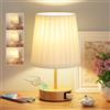 PreeOtti Lampada da Comodino Touch con Porte di Ricarica USB-C+A, Dimmerabile a 3 Vie, Paralume in Lino Bianco, Piccola Lampada da Tavolo per Camera da Letto Soggiorno Ufficio (Lampadina Inclusa)