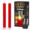 Novaliv Candele a LED con timer, colore rosso, 2 pezzi, per interni con timer da 6 ore, in vera cera a coste, altezza 23 cm, diametro 2,2 cm, 2 batterie AAA necessarie, candele a LED tremolante, fiamma mobile