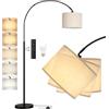 PreeOtti Lampada da Terra, LED E27 Lampada AD Arco con Telecomando e Interruttore a Pedale, 180cm Dimmerabile Piantana Lampada da Terra per Soggiorno, Camera, Hotel, Paralume Beige + Base Nero