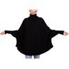 Marenza Poncho Misto Cashmere Kimono Collo Anello Donna Made in Italy Doppio Filo Manica Lunga Lana Merino Cachemire Mantella Taglia Unica Regalo Abbigliamento Inverno Coprispalle (Nero)