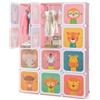 FANTASK Armadio per bambini, armadio modulare in plastica con 12 cubi, scaffale con ante e ganci, armadi per camera da letto (rosa+bianco, 12 cubi)