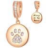 CRISNATA Stampa zampa di cane in oro rosa Pendle Charms, Fit Pandora braccialetto di Natale, sempre nel mio cuore Gatto Pawprint CZ Pendente Perline in argento sterling 925, regalo per nonna/mamma
