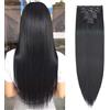 SEGOHAIR Extension con clip in extension, set da 8 pezzi, 18 clip, testa piena come capelli veri, lisci - parrucca sintetica per donna 66 cm, nero scuro