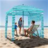 VEVOR Tenda da Spiaggia da 1830 x 1830 x 2290 mm, con Parete Laterale e Tasche per la Sabbia, Ombrellone Parasole Portatile Regolabile in Altezza per Famiglia e Amici, Verde con Striature Bianche
