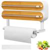 DBAATTZ Distributore di Pellicola con Taglierino 3 in 1, Magnetico Portarotolo Da Parete Pellicola, Dispenser di Carta in Alluminio e Pellicola, Portarotolo da Cucina, Colore Del legno