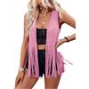 LYSINK Gilet da donna con nappe anni '70, hippie, cowgirl, western, in finta pelle scamosciata, borchie senza maniche, con frange, gilet streetwear capospalla, L