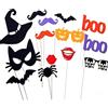 HSYTEK Title HSYTEK - 6 decorazioni interne per Halloween, decorazione da tavolo per Halloween, decorazione da casa, in legno, con cappello da strega, gatto nero, corvo nero, fantasma, pipipistrello