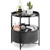 danpinera Tavolino Rotondo, Tavolini da Salotto, Piccolo con Cesto Portaoggetti in Tessuto, Coffee Table con Vassoio Rimovibile per Soggiorno, Camera da Letto, Cameretta dei Bambini, Nero