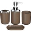 Hosoncovy - Set di 4 accessori per il bagno con erogatore di sapone, tazza da bagno, portasapone, porta spazzolino e porta pasta da denti (marrone)