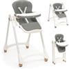 Interbaby Seggiolone Pappa Evolutivo Portatile 6-36 Mesi fino a 20 kg, Alluminio | Sedia Evolutiva Pieghevole, Schienale 4 Posizioni, 8 Altezze, Vassoio Rimovibile, Cintura 5 Punti | Practic Grigio