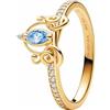 PANDORA Disney Anello con Cenerentola placcato in oro 14k con zirconi cubici azzurri trasparenti e fantasiosi, 56