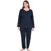 Ulla Popken Pigiama da Donna, Taglie Forti, Taglie Forti, Orlo Cavo, Bordi ondulati, Girocollo, Maniche Lunghe, Blu Notte, 42-44