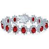 Bling Jewelry Bracciale Statement da Donna con Corona Nuziale Halo Grande Ovale Rosso CZ Moda Tennis per Matrimonio Prom Rubino Simulato Zirconia Cubica Ottone Placcato Argento