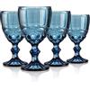 Joeyan Blu Vintage Bicchiere da Vino Vetro Con Sollievo,Colorato Bicchieri da Vino Bianco per Cocktail Cava Acqua,300 ml,Set da 4 Pezzi,Lavabile in Lavastoviglie