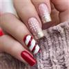 Ztcily Set di 24 unghie finte di Natale, finte unghie di Natale, colore: rosso oro e bianco, lunga baracca francese per manicure, idea regalo di Natale, donna e ragazza