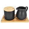 Tutamaz Set di Latte e Zucchero in Ceramica, Brocca per Latte Zuccheriera con Coperchio, Cucchiaio in Ceramica Incluso Servizio da Colazione per Caffè e Tè, Nero