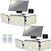 Possily Faretti Solari a LED da Esterno con Sensore di Movimento, Luce Solare Led Esterno con Telecomando 4 Modes 2000mAh IP67 Impermeabile, Lampada Solare con Pannello Solare per Giardino, 2 Pezzi