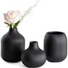 Dnnnii Set di 3 vasi moderni in ceramica nera di Rib Texture, perfetti per decorazioni per la casa neutre e di transizione, collezione di vasi decorativi minimalisti, piccoli vasi in ceramica per un
