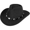 CaySep Cappello da cowboy occidentale classico per donne e uomini arrotolabile a tesa larga in feltro Fedora cappelli da cowgirl con fibbia per cintura, nero, M