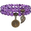 Farfume Braccialetti Chakra da donna - Bracciale con cristalli di pietre curative per donna Bracciale con pietre preziose naturali - Un set di braccialetti con doppia perla(Ametista)