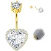 AceFun Piercing ombelico con cuore oro Argento sterling autentico Top Down Lunghezza asta 12mm 14G Grazioso cuore CZ Gioiello per donna Barbells Gioielli per piercings Bananabells