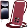 Knrlqim Cover per Xiaomi Redmi Note 14 Pro 5G/Poco X7 5G con Cordino Custodia con Laccio Collana Tracolla Collo Corda Regolabile Liquido Silicone Antiurto AntiGraffio Protettiva Case,Vino Rosso