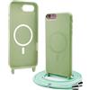 Bigcousin Magnetica Cover con Cordino per iPhone 8 / iPhone SE 2020/2022,[Compatibile con MagSafe], Cover in Silicone, Regolabile Cordino da Collo Nylon Catena Collana Tracolla,Verde Matcha