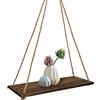 FuninCrea Mensole Sospensione in Legno, 35*14*1cm Scaffale da Parete Rustico, Muro Mensola Appeso Con 2 Corde di Canapa, Scaffali Galleggianti per Decorazione Della Stanza (Marrone)