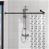 Mirooyu Asta per tenda da doccia, a forma di L, asta estensibile per tenda da doccia per bagno, negozio di abbigliamento, in acciaio, con 12 ganci ad anello e supporto per soffitto (nero, 100-175 cm x 140-214