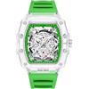 RORIOS Orologio da polso Trasparente Tonneau da Uomo Orologio Analogico Quarzo Orologio Moda Silicone Orologio Luminosi Calendario Verde