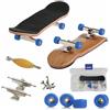 Hominas Mini Skateboard da Dito, Tastiera in Lega di Legno di Acero Ponte in Legno di Acero Completo con Scatola per Ridurre la Pressione per i Bambini (Blu scuro)