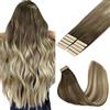 GOO GOO Extension Capelli Veri Biadesivo, 35cm 25g 10pcs Ombreggiatura dal Castano Noce al Castano Cenere e al Biondo Candido Extension Capelli, Remy Extension Biadesive Capelli Veri
