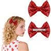 Larrel 2 fiocchi rossi glitterati da 11 cm, con paillettes ricamate, accessori per capelli, per donne, ragazze, bambini, adolescenti, San Valentino, Natale, compleanno, vestito da festa