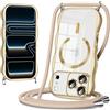 Coiwxmoi Magnetica Cover Ondulato per iPhone 17 Pro con Cordino 6,3,[Compatibile con MagSafe] Trasparente Custodia con Laccio Collana Tracolla,Telaio Forma Riccia Silicone Protettivo Case, Oro