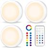 AUAUY 3 Pezzi Luci Armadio, Luci a LED per Armadietto, Lampada Armadio con Telecomando, Luce Adesiva a Batteria RGBW, Ricaricabili, Dimmerabili, Timer, Notturna per Corridoi Camera Guardaroba-Bianco