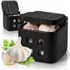 KOOK TIME Barattolo porta aglio con coperchio in legno di bambù - Contenitore salva aglio cucine, in ceramica con fori di ventilazione per una conservazione ottimale - 11.5x11.5x11.5 cm. - Tutto Nero