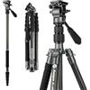 Fotopro Treppiede da viaggio in fibra di carbonio da 150 cm, treppiedi video compatto con testa fluida, monopiede staccabile con piastra a sgancio rapido e borsa, treppiede per fotocamera carico fino