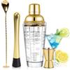 SAVORLIVING Set di Shaker per Cocktail in Vetro da 14 oz, Kit da Barman 4 Pezzi, Shaker Martini con Strainer, Cucchiaio, Jigger e Pestello, Set di Strumenti da Bar per Principianti (Oro)