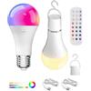 Lamptobe Lampadina Ricaricabile USB con Telecomando, 12 RGB+3 Temperature di Colore, E27 Lampadina Intelligente RGB, Dimmerabile LED a Batteria con Funzione di Timer, Lampadina Colorata, 2 Pezzi