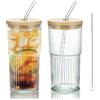 Joeyan 2 Pezzi Bicchiere in Vetro Borosilicato da 720ml/24oz con Cannuccia e Coperchio - Tazza Grande per Smoothie,Cocktail,Caffè e Latte - Lavabile in Lavastoviglie, Senza BPA - Trasparente
