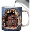 SPHERETRON Libreria 3D, tazza da caffè in ceramica, per biblioteca, libreria, libreria, libreria, tazza, tazza da tè, tazza da latte, tazze da caffè in ceramica per regali (blu)