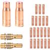 SWAWIS 24 Pezzi di Ricambio per Saldatrice MIG MAG Accessori per AK15/MB15 AK14/MB14 con 2 Ugelli per Filo Animato, 20 Boccole di Contatto, 2 Collettori, Accessori per Saldatura