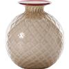 VENINI VASO MONOFIORE BALLOTON OPALINO D.21,5 CM MOKA-LATTIMO-FILO ROSSO H.24,5 CM FO310029000O0BSW