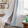 Sutuo Home Tende boho da 213 cm, per camera da letto e soggiorno, semi oscuranti, in lino, con nappe, trattamento per finestre, drappeggio con ricamo bohémien, tasca per bastone, 1 pannello 132 x 213