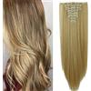 SEGO Extension Clip Capelli Lisci Sintetici Lunghi 8 Fasce Posticci Donna 58cm Full Head 140g (Biondo Scuro mix Biondo Chiarissimo)