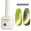 TUTUYU Lime Green Cat Eye Gel Smalto 12 ml Crystal Glitter Olografico Cateye Magnetic Polish per Manicure Salon o Nail Art Starter Giallo Verde Estate Autunno Colore