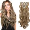 Dcbaboo Extension Capelli a Clip Ricci 7PCS Clip in Hair Extension Capelli Finti Lunghi Posticci per Capelli Mossi Estensioni con Clip Ondulati Sintetici Naturale, Biondo chiaro & Marrone cenere